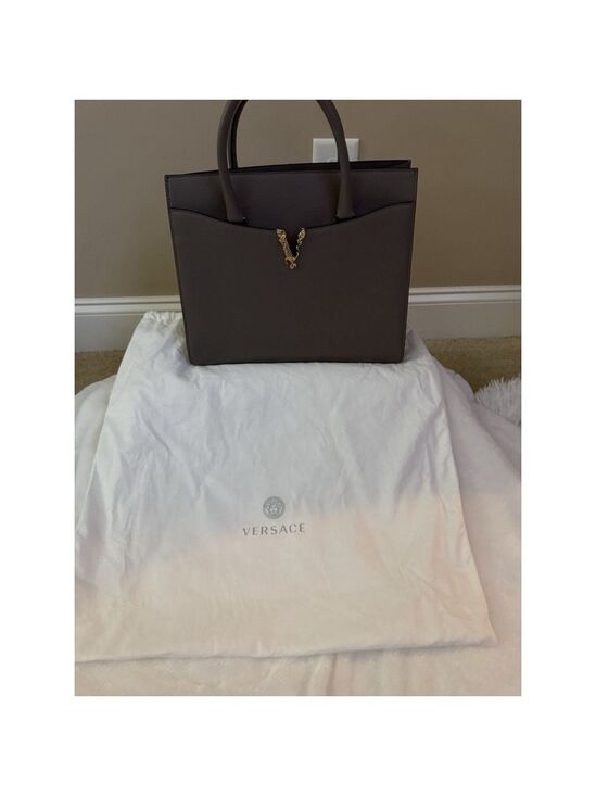 Versace Handbags - Versace Virtus Grainy Calf Leather Grey Large Top Handle Bag NWT $ 2100 Retail